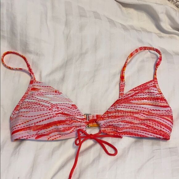 Athleta red pink and orange Zanzibar Scrunch Tie Bikini Top - Picture 1 of 4